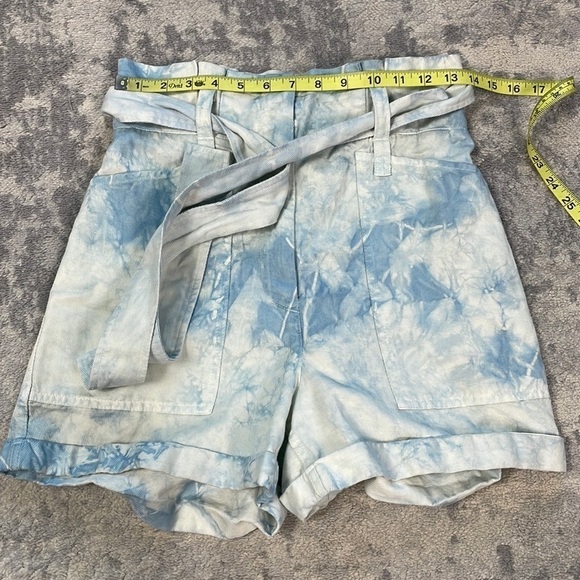 New ALC Davidson Bleached Shorts High Rise Paperbag Tie Waist Belt Linen Blend 0 - Picture 8 of 14